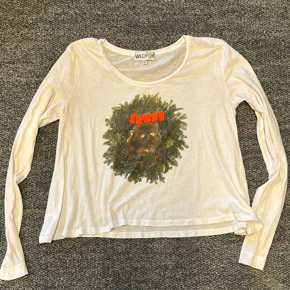 Wildfox Cream Long Sleeve Top with Wreath Design